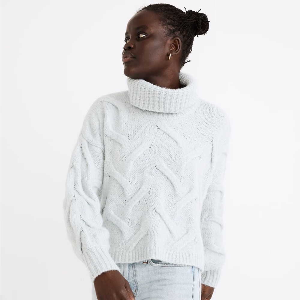 Madewell NWOT Somervell Modern Cable Turtleneck Sweater in Heather Iceberg Blue - Picture 1 of 8